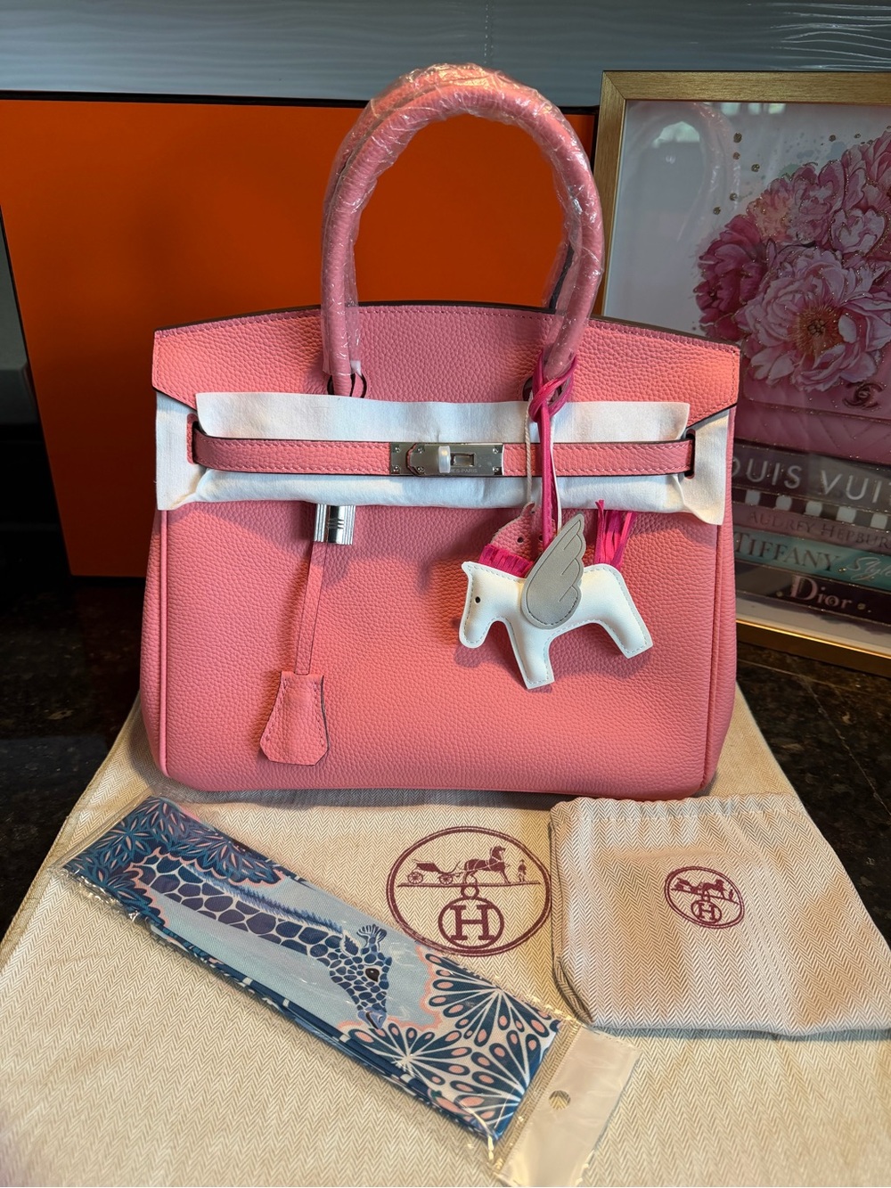 H Pink Togo Leather Top-Handle Bag 30